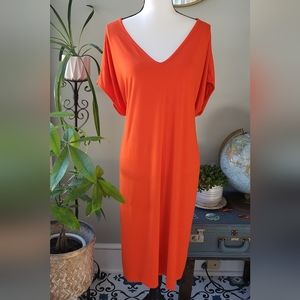 Madison Orange V-Neck Dolman Short Sleeve Back Tie T-Shirt Dress Size XL